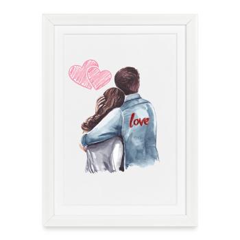 Love Forever – Couple romantique en étreinte - Affiche encadrée (27 × 37 cm) - blanc - Devant