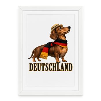 Dackel im Deutschland-Style - Gerahmtes Poster (27 × 37 cm) - Weiß - Vorne