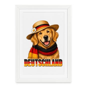 Deutschland Hund mit Sommerhut - Gerahmtes Poster (27 × 37 cm) - Weiß - Vorne