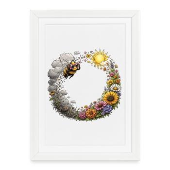abeille, apiculteur, nid d’abeille, fleurs, insecte des prairies, - Affiche encadrée (27 × 37 cm) - blanc - Devant