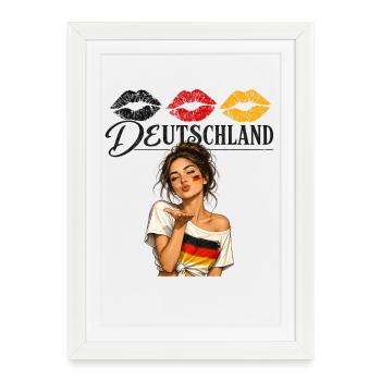 Deutschland Flaggenlippen Kunst - Gerahmtes Poster (27 × 37 cm) - Weiß - Vorne