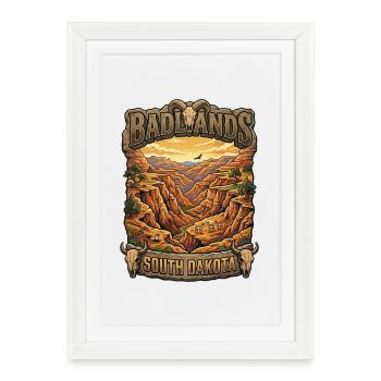 Badlands du canyon Dakota du Sud - Affiche encadrée (27 × 37 cm) - blanc - Devant