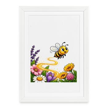 abeille, apiculteur, nid d’abeille, fleurs, insecte des prairies, - Affiche encadrée (27 × 37 cm) - blanc - Devant
