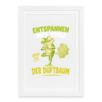 Entspannter Frosch Yoga Duftbaum - Gerahmtes Poster (27 × 37 cm) - Weiß - Vorne