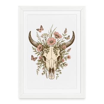 Crâne de Longhorn floral - Affiche encadrée (27 × 37 cm) - blanc - Devant