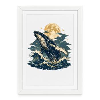 Vagues de baleines au clair de lune - Affiche encadrée (27 × 37 cm) - blanc - Devant