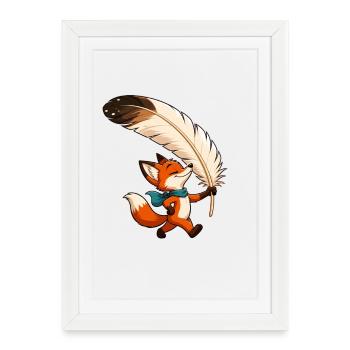 Renard avec plume - Affiche encadrée (27 × 37 cm) - blanc - Devant