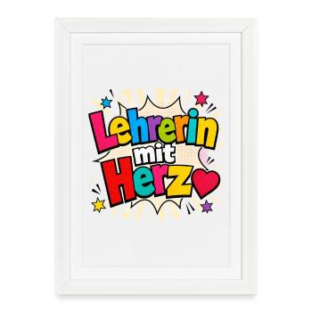 Teacher with heart! - Framed poster (27 × 37 cm) - white - Front