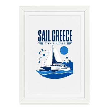 Cadeaux de voile pour hommes, Voile Grèce Cyclades Catama - Affiche encadrée (27 × 37 cm) - blanc - Devant