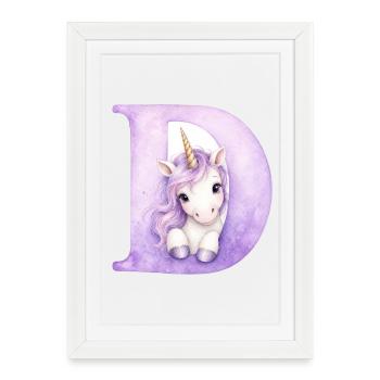 Lettre D Licorne Violette - Affiche encadrée (27 × 37 cm) - blanc - Devant