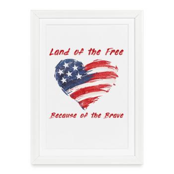 USA Herz - Land of the Free because of the Brave - Framed poster (27 × 37 cm) - white - Front
