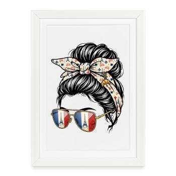 Fille Chignon Décoiffé France Tour Eiffel - Affiche encadrée (27 × 37 cm) - blanc - Devant