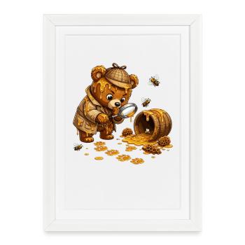 Honey Hunt Bear avec tonneau - Affiche encadrée (27 × 37 cm) - blanc - Devant