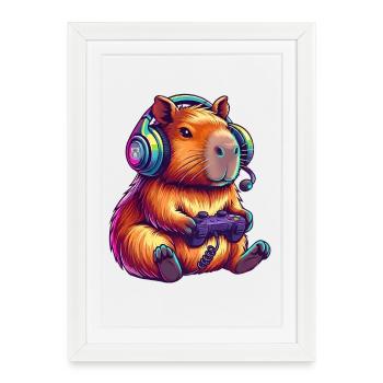 Gamer Hamster in Neon Colors Guinea Pig - Framed poster (27 × 37 cm) - white - Front