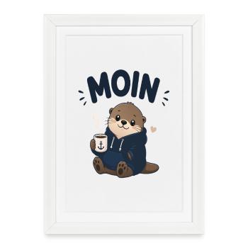 Moin Otter with Coffee Pullover Hoodie - Framed poster (27 × 37 cm) - white - Front