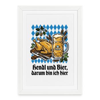 Tente de bière Bavière | Poulet et bière, c’est pour ça que je suis là - Affiche encadrée (27 × 37 cm) - blanc - Devant