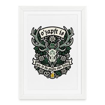 O’zapft est | Le bon vieux temps | Bois de cerf - Affiche encadrée (27 × 37 cm) - blanc - Devant