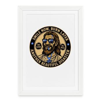 Lunettes de soleil Jésus : souriez maintenant brûlez plus tard - Affiche encadrée (27 × 37 cm) - blanc - Devant