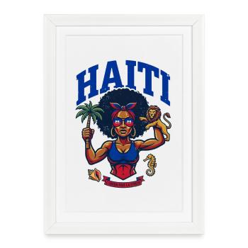 Fierté Haïti Femme Forte Afro Caraïbes - Affiche encadrée (27 × 37 cm) - blanc - Devant