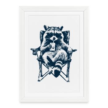 Raton laveur de camping avec paquet de boisson - Affiche encadrée (27 × 37 cm) - blanc - Devant
