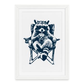 Raton laveur de camping avec café glacé - Affiche encadrée (27 × 37 cm) - blanc - Devant