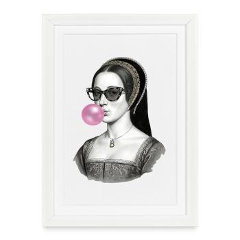 Anne Boleyn Bubble Pop Renaissance Woman - Affiche encadrée (27 × 37 cm) - blanc - Devant