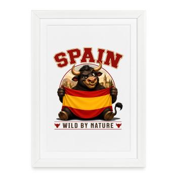 Taureau sauvage par nature, drapeau espagnol Espagne - Affiche encadrée (27 × 37 cm) - blanc - Devant