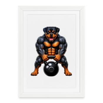 Motif d’entraînement de bodybuilder Rottweiler Fitness - Affiche encadrée (27 × 37 cm) - blanc - Devant