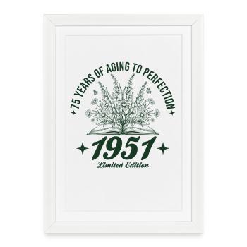 75e anniversaire Fleurs sauvages vintage 1951 rétro - Affiche encadrée (27 × 37 cm) - blanc - Devant
