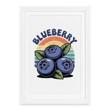 Blueberry Retro Fruits Design with Rainbow - Framed poster (27 × 37 cm) - white - Front