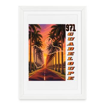 Guadeloupe 971 Map and Route des Palmiers - Framed poster (27 × 37 cm) - white - Front