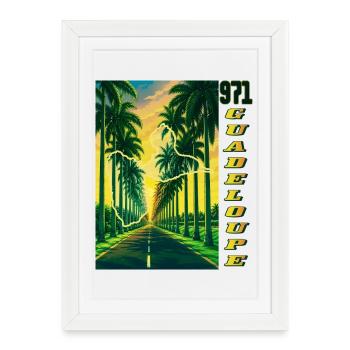 Guadeloupe 971 Map and Route des Palmiers - Framed poster (27 × 37 cm) - white - Front