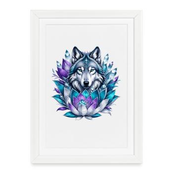 Loup de Cristal dans une Couronne de Lotus - Affiche encadrée (27 × 37 cm) - blanc - Devant