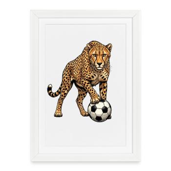 Leopard Soccer Striker - Framed poster (27 × 37 cm) - white - Front