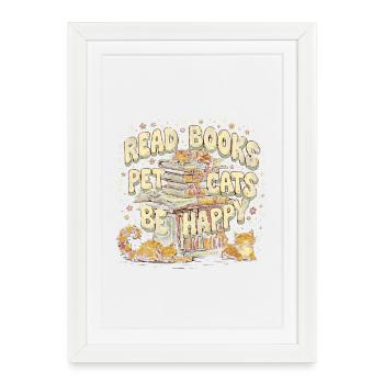 Read Books Pet Cats Be Happy Cats Bookworm - Framed poster (27 × 37 cm) - white - Front