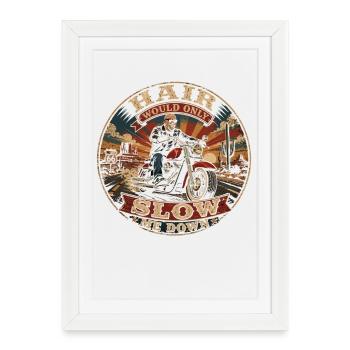 Motard Chauve | Humour Moto Rétro Badass - Affiche encadrée (27 × 37 cm) - blanc - Devant
