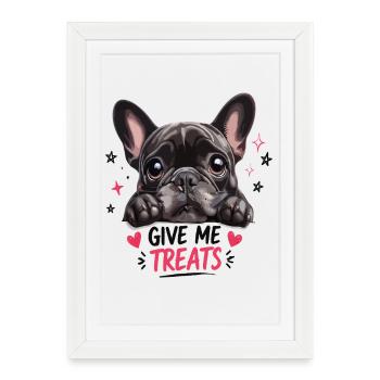 Donne-moi des friandises bouledogue français mignon - Affiche encadrée (27 × 37 cm) - blanc - Devant