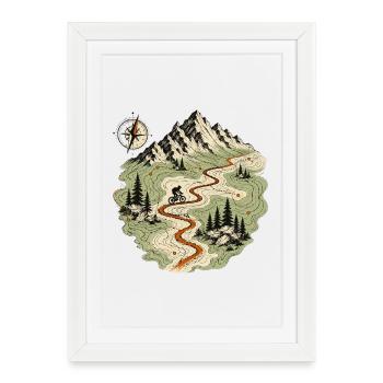 MTB Trail Compass Mountains Map Outdoor Biker Nature - Framed poster (27 × 37 cm) - white - Front