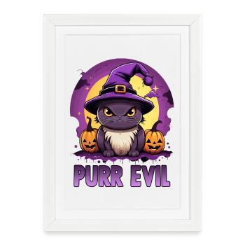 Motif d’Halloween du chat chibi de Kawaii | Manga d’anime - Affiche encadrée (27 × 37 cm) - blanc - Devant
