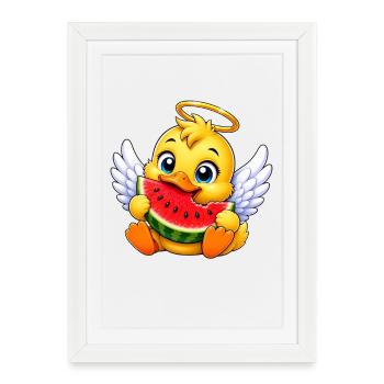 Dessin animé Ange Canard Mignon avec Donut - Affiche encadrée (27 × 37 cm) - blanc - Devant