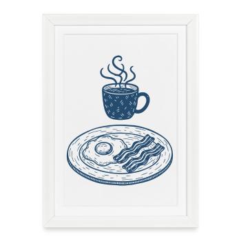 Petit-déjeuner Brunch drôle Café Sandwich Sandwich Sandwich - Affiche encadrée (27 × 37 cm) - blanc - Devant