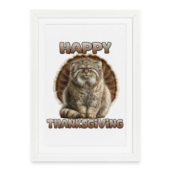Pallas Chat Thanksgiving Manul Chat Drôle de Chat - Affiche encadrée (27 × 37 cm) - blanc - Devant