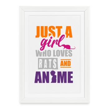 Just a girl who loves rats and anime - Framed poster (27 × 37 cm) - white - Front