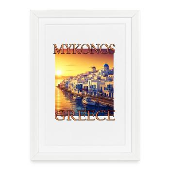Grèce Mykonos Coucher de soleil - Affiche encadrée (27 × 37 cm) - blanc - Devant