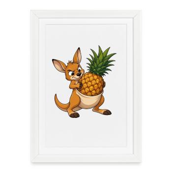 Kangourou avec ananas dans une bourse - Affiche encadrée (27 × 37 cm) - blanc - Devant