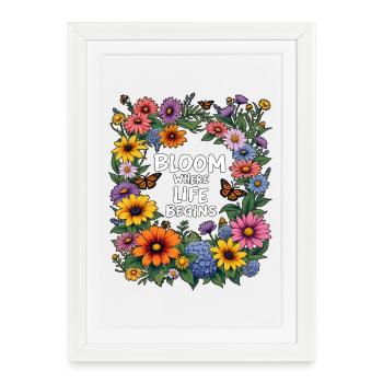 Fleurir Là où la vie commence Jardin - Affiche encadrée (27 × 37 cm) - blanc - Devant