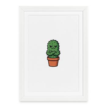 Grumpy Cactus in Pot - Framed poster (27 × 37 cm) - white - Front