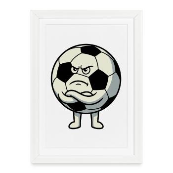 Dessin animé Ballon de football en colère - Affiche encadrée (27 × 37 cm) - blanc - Devant