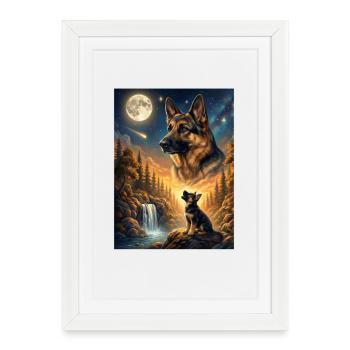 Howling to the Moon Dog German Shepherd - Framed poster (27 × 37 cm) - white - Front