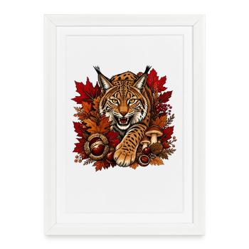 Autumn wildcat in the deciduous forest - Framed poster (27 × 37 cm) - white - Front